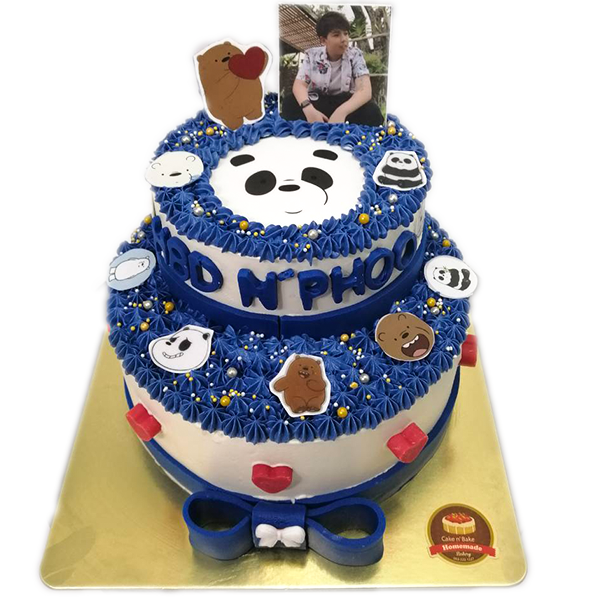 14630 เค้กโฟโต้2ชั้น แต่งการ์ตูน ธีมสีน้ำเงิน - Image 1