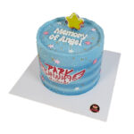 เค้กสีฟ้าพาสเทล สกรีนโลโก้