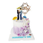 เค้กโฟโต้ สกรีนรูปภาพแบบ Pop-up พร้อมป้าย HBD ตกแต่งสีม่วงขาว