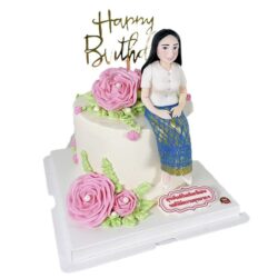 เค้กปั้น3มิติ พร้อมตกแต่งบีบครีมดอกกุหลาบ ป้ายข้อความอวยพร