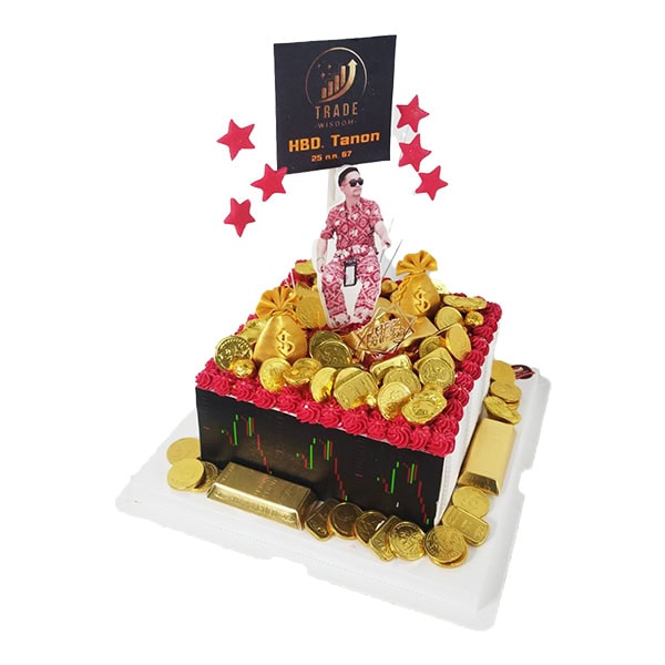 เค้กสี่เหลี่ยม สกรีนรูปภาพ pop-up ตกแต่งชอคโกแลตทองคำ