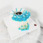 เค้กพวงมาลัย สีฟ้า สกรีนรูปภาพ