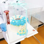 เค้กพวงมาลัย สีฟ้า สกรีนรูปภาพ