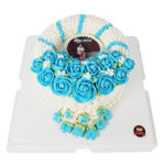 เค้กพวงมาลัย สีฟ้า สกรีนรูปภาพ