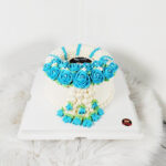 เค้กพวงมาลัย สีฟ้า สกรีนรูปภาพ