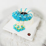 เค้กพวงมาลัย สีฟ้า สกรีนรูปภาพ