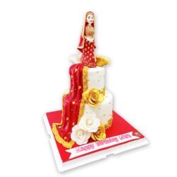 เค้กปั้น3มิติ เจ้าหญิงชุดส่าหรีสีแดง