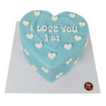 เค้กมินิมอล สีฟ้า ตกแต่งรูปหัวใจ