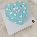 เค้กมินิมอล สีฟ้า ตกแต่งรูปหัวใจ