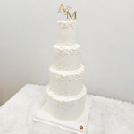 เค้กแต่งงาน 4ชั้นสีขาว บีบครีมดอกไม้ - Image 4
