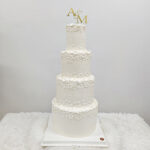 เค้กแต่งงาน 4ชั้นสีขาว บีบครีมดอกไม้ - Image 5