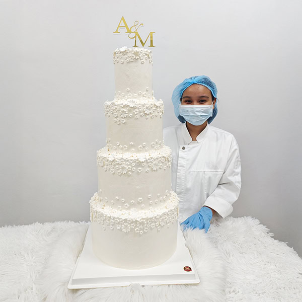 เค้กแต่งงาน 4ชั้นสีขาว บีบครีมดอกไม้ 2 เค้กแต่งงาน 4ชั้นสีขาว บีบครีมดอกไม้ - Image 2