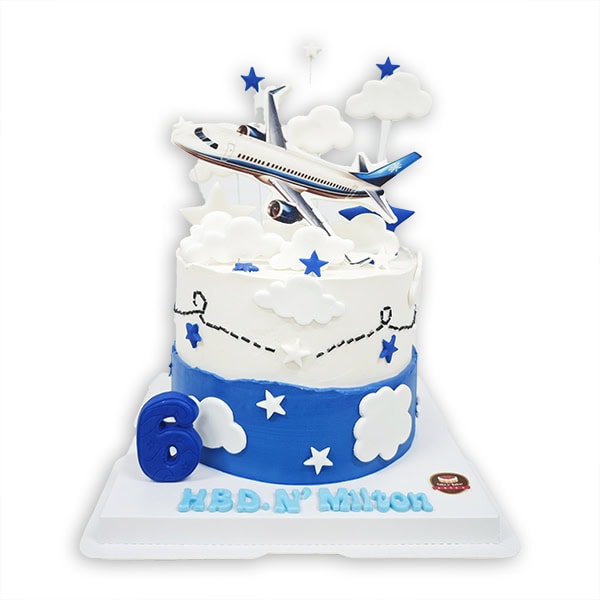 เค้กเครื่องบิน ตกแต่งสีน้ำเงินขาว