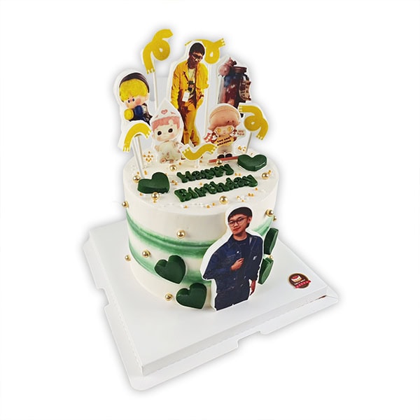 เค้กโฟโต้ สกรีนรูปภาพแบบPop-up ธีมสีเขียวเหลือง