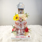 เค้กม้วนเงิน ตกแต่งดอกไม้สด สกรีนรูปภาพPop-up