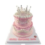 เค้กสีชมพู2ชั้น มงกุฏเงิน