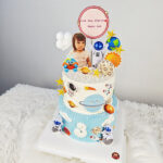 เค้กทรงสูง2ชั้น ธีมสีฟ้าขาว โลกเด็กน้อย