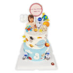 เค้กทรงสูง2ชั้น ธีมสีฟ้าขาว โลกเด็กน้อย