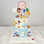 เค้กทรงสูง2ชั้น ธีมสีฟ้าขาว โลกเด็กน้อย