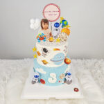 เค้กทรงสูง2ชั้น ธีมสีฟ้าขาว โลกเด็กน้อย