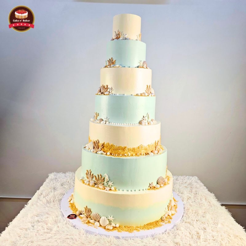 เค้กแต่งงานทรงสูง 7 ชั้น ธีมทะเล 4 เค้กแต่งงานทรงสูง 7 ชั้น ธีมทะเล by Cake n' Baker